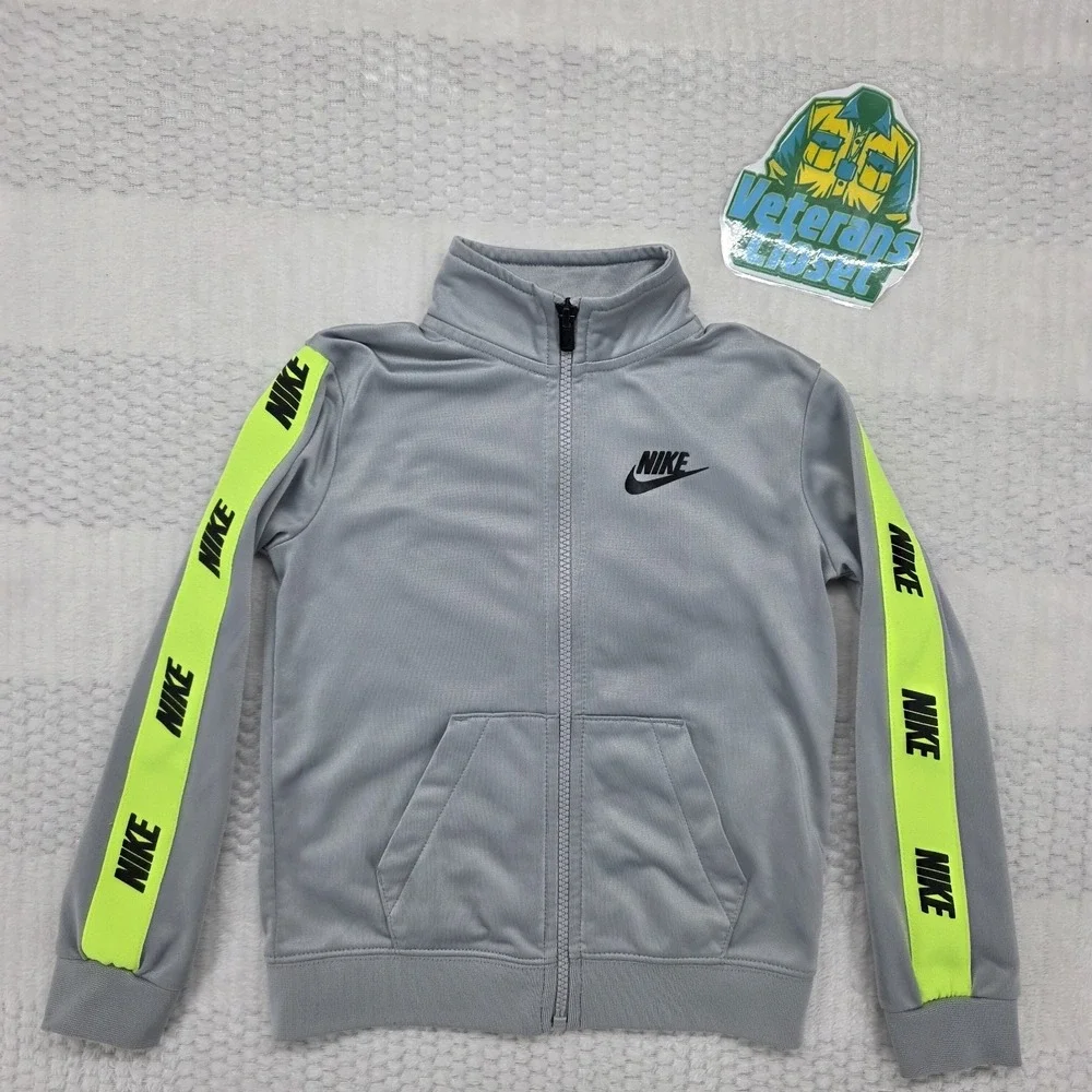 Nike Boys 4T Gray Neon Yellow Logo Tape Full Zip Track Jacket G796-G6U